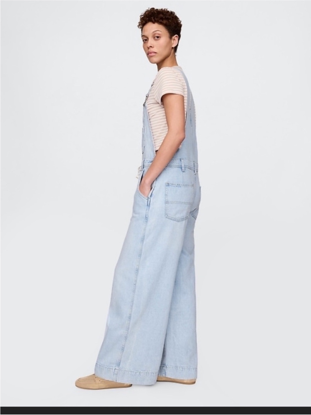 GAP Y2K Baggy Overalls Size Large Light Indigo UltraSoft Denim Jeans Streetwear - Picture 3 of 16